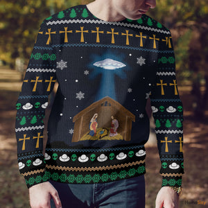 Jesus Nativity With UFO Star Ugly Sweatshirt - Best Gift For Christmas