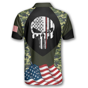 Personalized Billiard Camouflage Skull Flag Billiard Skull Polo Shirt