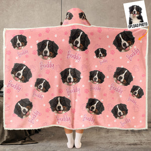 Custom Photo Cute Pet With Paw Paw - Personalized Wearable Hooded Blanket - Gift For Pet Lovers - NA94