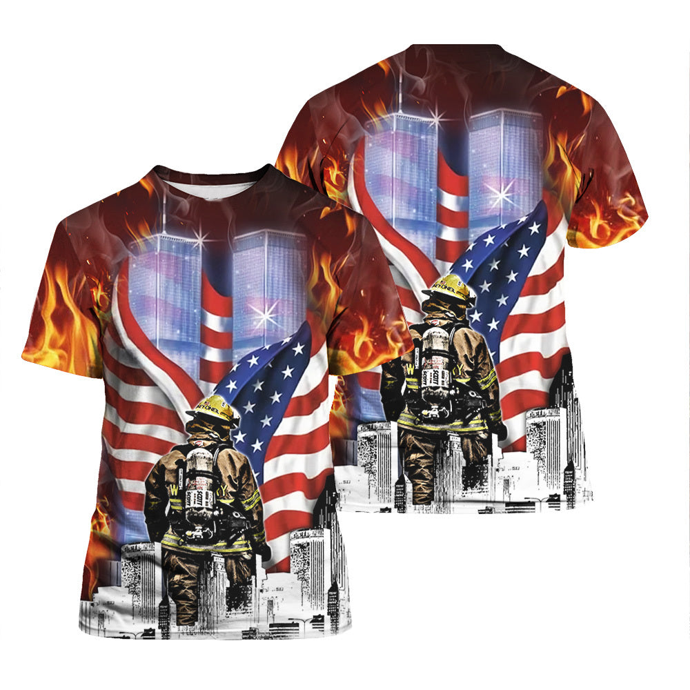 Firefighter America Flag All Over Print T-Shirts For Men & Women