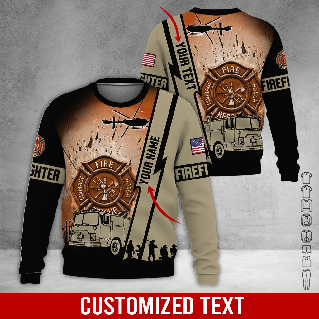 Personalized Text Firefighter US Flag All Over Print Sweater For Men & Women