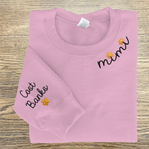 Custom Text Mimi Flower And Grandkids - Embroidered Hoodie, Sweatshirt, Tshirt - Gift for Grandma