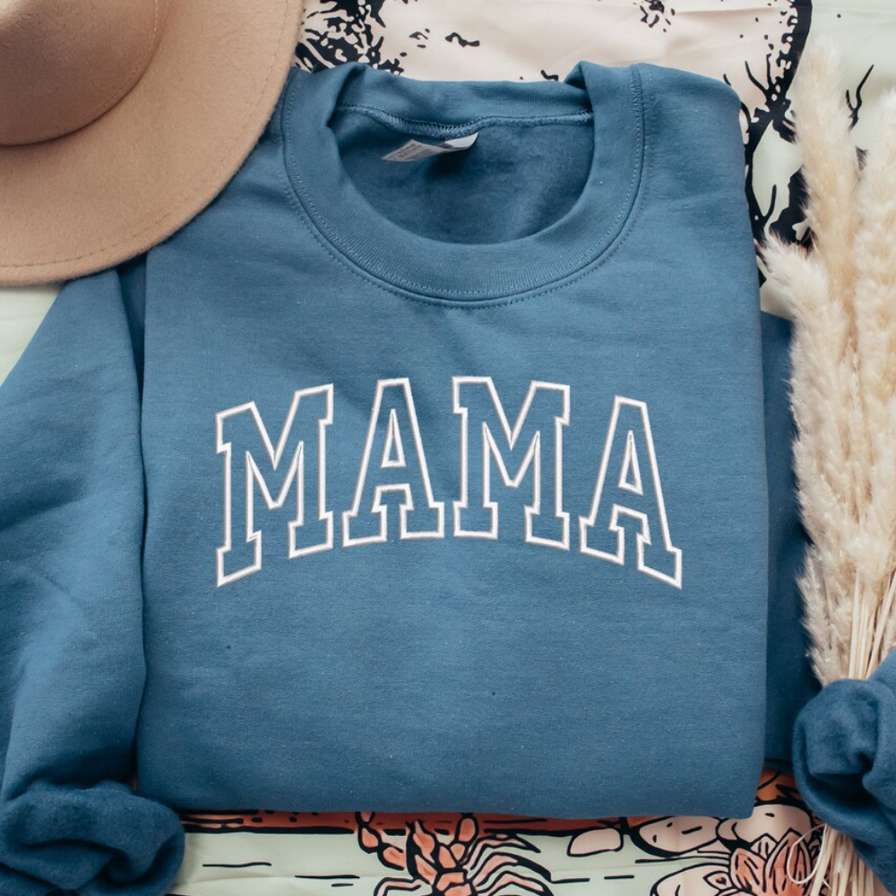 Custom Mama With Children Est On Chest And Sleeve - Gift For Mom, Grandmother - Embroidered Sweatshirt