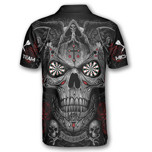 Personalized 3D All Over Print Grim Reaper Praying Cross Skull Custom Darts Polo Shirts