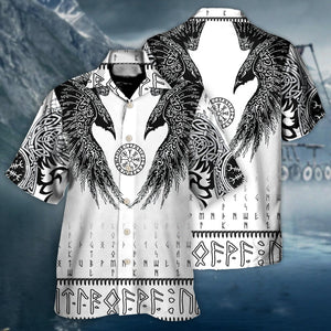 Viking Black Runic Raven Scandinavian - Hawaiian Shirt