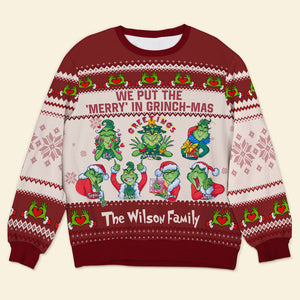 We Put The Merry In Grinch - mas Green Monsters - Personalized Ugly Sweater - Gift For Family Members, Friends NA94