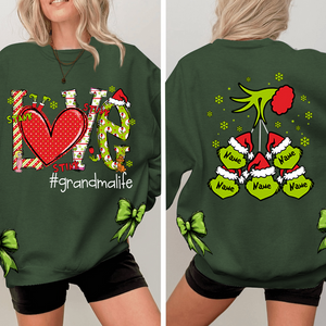 Custom Nickname Grandma, Love Grandma Life And Kids Names Christmas 2024 - Green Designer Sweatshirt With Side Bow - NH96