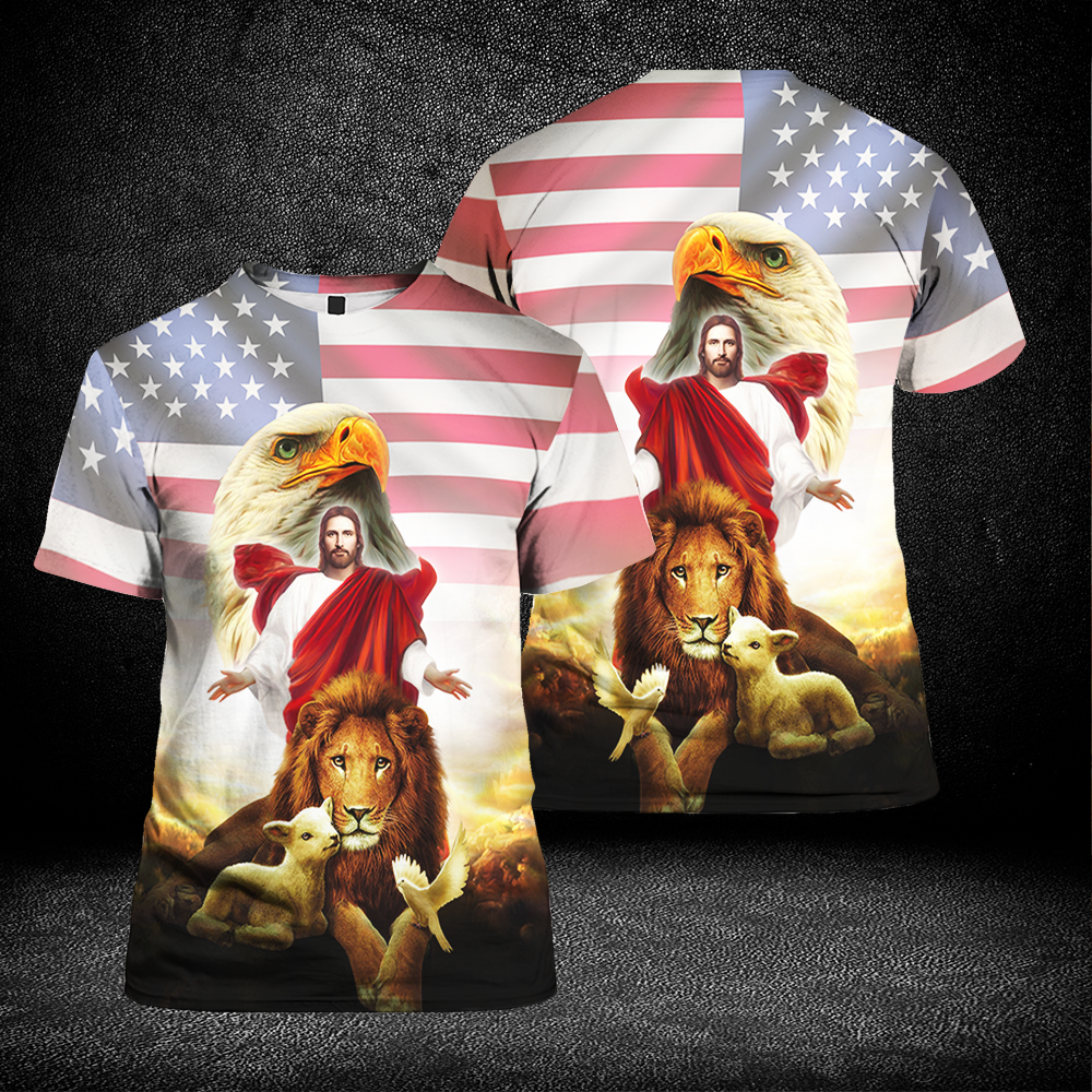 Jesus Lion Eagle US All T-shirts For Men And Women