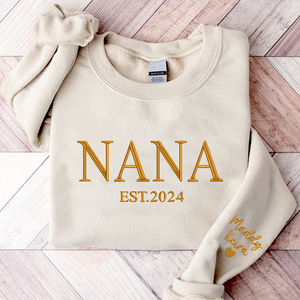 Custom Text Nana Est Year - Embroidered Hoodie, Sweatshirt, Tshirt - Gift for Grandma