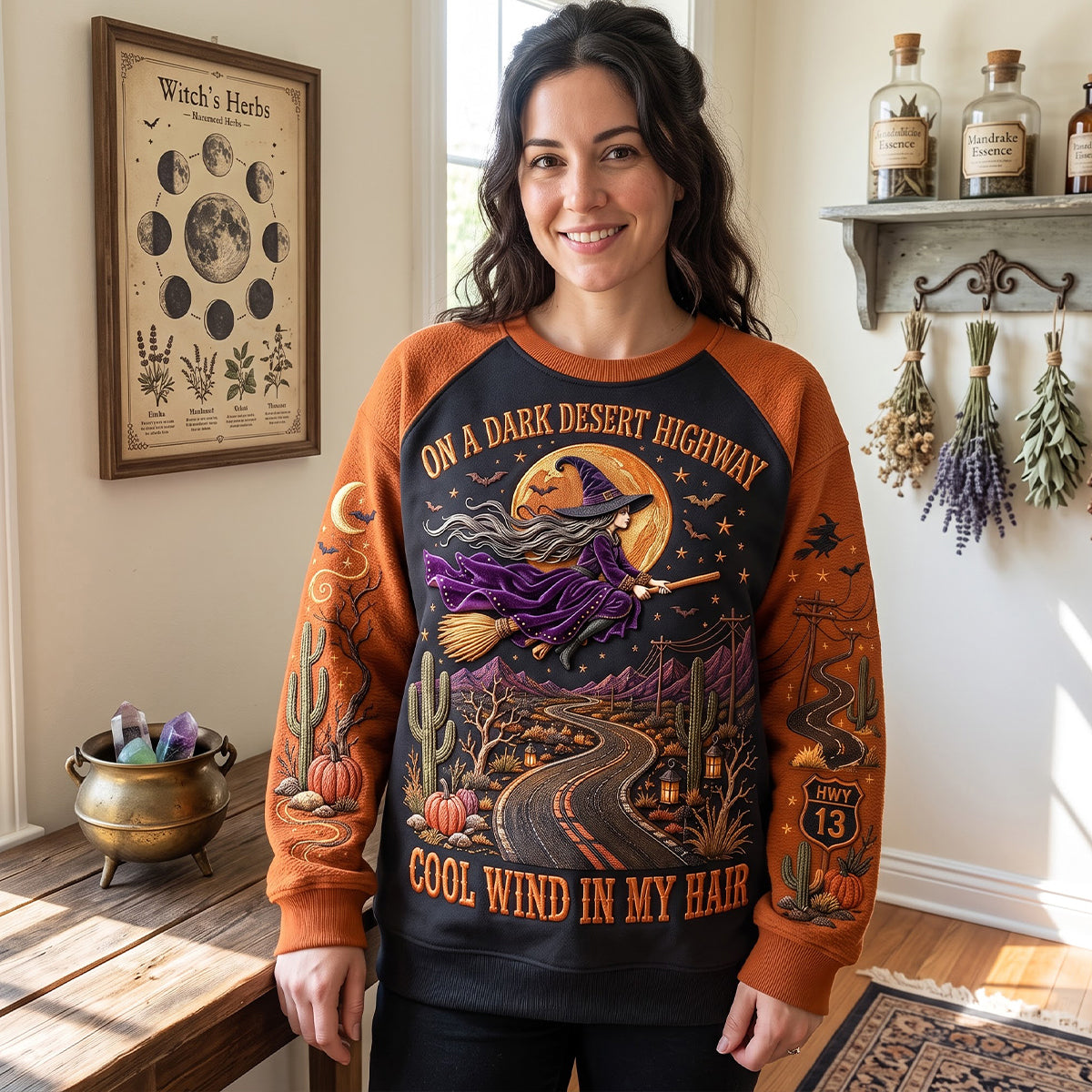 HN02. Spooky Autumn Vintage Witch Halloween Fall Party Gift For Her - Personalized Sweatshirt