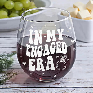 In My Engaged Era - Personalized Stemless Wine Glass - Gift For Wife, Anniversary, Engagement, Wedding, Marriage Gift - CLGOD04 NA94