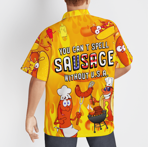 You Cant Spell Sausage Without Usa Orange And Yellow Hawaiian Shirt