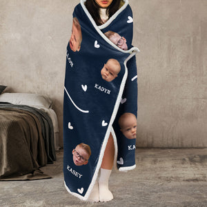 Custom Photo Gigi Mommy Funny Baby Face - Personalized Wearable Hooded Blanket - Gift For Grandma, Mom - NA94