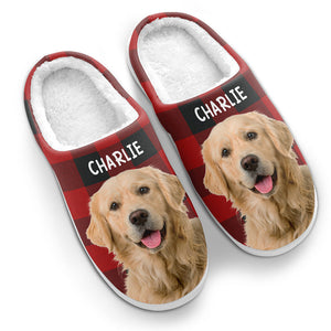 Custom Photo Happiness Is A Warm Puppy - Personalized Slippers - Gift For Dog Lovers, Cat Lovers, Pet Owners NA94