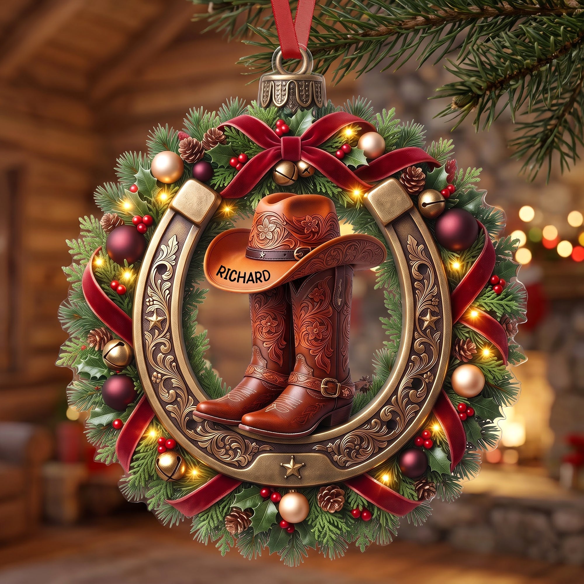 LA02.  Cowgirl & Cowboy Boots Western Christmas Gift For Her - Personalized Acrylic Ornament