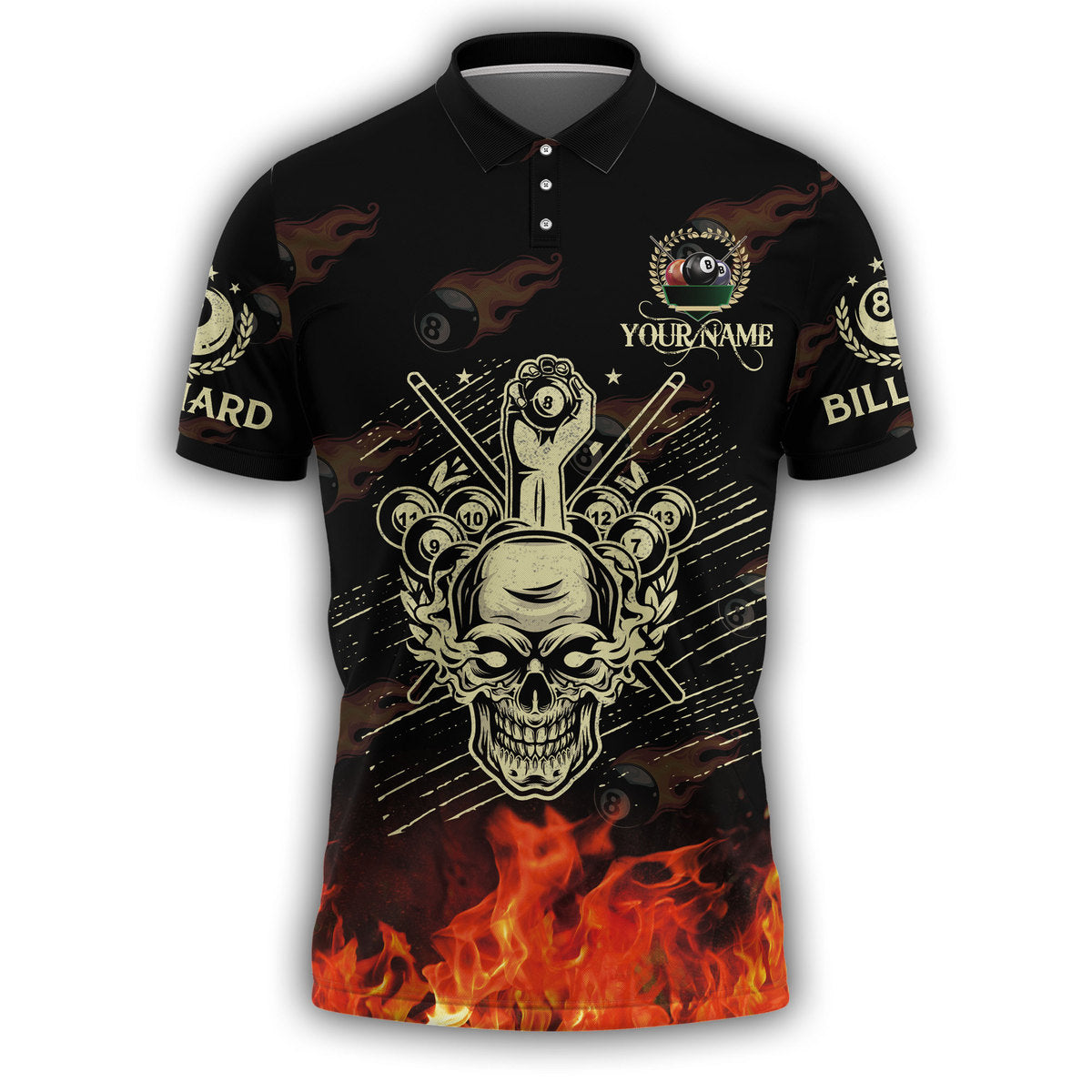 Personalized 3D All Over Print Skull Billiard Fire Ball Polo Shirt