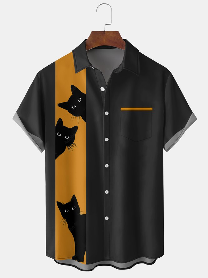 Halloween Elements Cat Graphic Print Hawaiian Shirt For Men