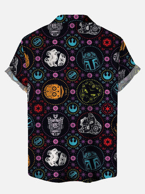 Space Wars Sugar Skull Characters On Black Hawaiian Shirt