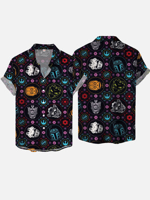 Space Wars Sugar Skull Characters On Black Hawaiian Shirt