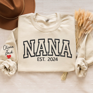 Custom Text Nana Est And Grandkids 2024 - Embroidered Sweatshirt, Hoodie, Tshirt - Gift for Grandma