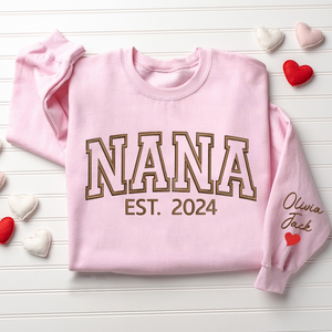 Custom Text Nana Est And Grandkids 2024 - Embroidered Sweatshirt, Hoodie, Tshirt - Gift for Grandma