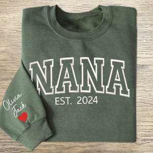 Custom Text Nana Est And Grandkids 2024 - Embroidered Sweatshirt, Hoodie, Tshirt - Gift for Grandma