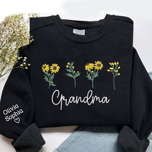 Custom Text Grandma Sunflower With Kids - Embroidered Hoodie, Sweatshirt, Tshirt - Gift for Grandma