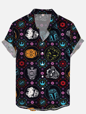 Space Wars Sugar Skull Characters On Black Hawaiian Shirt