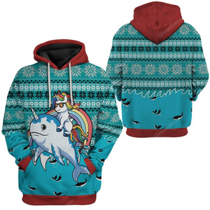 Unicorn Riding Narwhal Christmas Hoodie For Men & Women