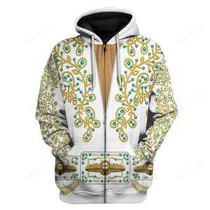 Elvis Spanish Flower - White With Green Stones - Costume Cosplay Hoodie Sweatshirt Sweatpants