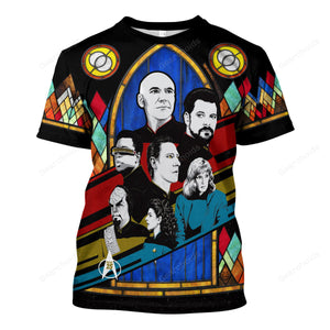 Star Trek The Next Generation Retro Character Squares Stained Glass T-Shirt