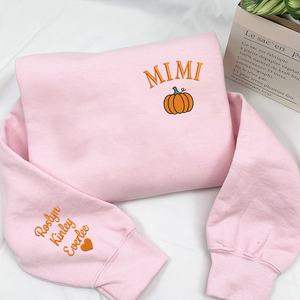 Custom Text Mimi Pumpkin With Grandkids - Embroidered Hoodie, Sweatshirt, Tshirt - Gift for Grandma