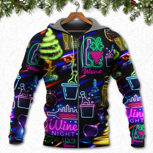 Wine Christmas Neon Art Drinking - Hoodie