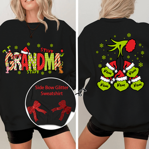 Custom Name Side - Gift For  For Grandma And Kids - Personalized Bow Red Glitter Embroidered Sweatshirt - NH96