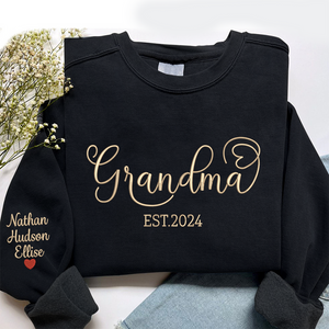 Custom Text Grandma Est And Kids- Embroidered Sweatshirt, Hoodie, Tshirt - Best Gift for Grandma