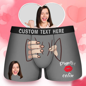 Custom Photo Hand Hold Property Kiss - Gift For Husband, Boyfriend - Personalized Men's Boxer Briefs