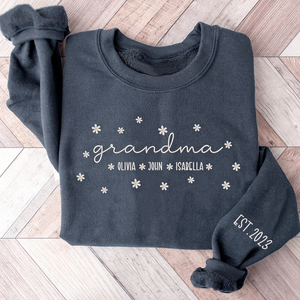 Custom Text Grandma With Grandkids Est Daisy - Embroidered Hoodie, Sweatshirt, Tshirt - Gift for Grandma