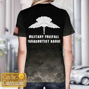 Personalized Veteran Military Freefall Parachutist Badge T-Shirt