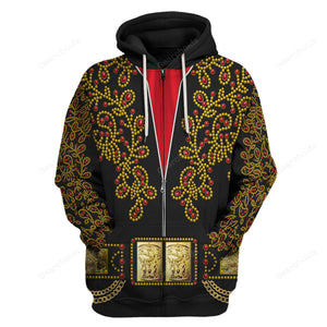 Elvis Spanish Flower - Black With Red Stones - Costume Cosplay Hoodie Sweatshirt Sweatpants