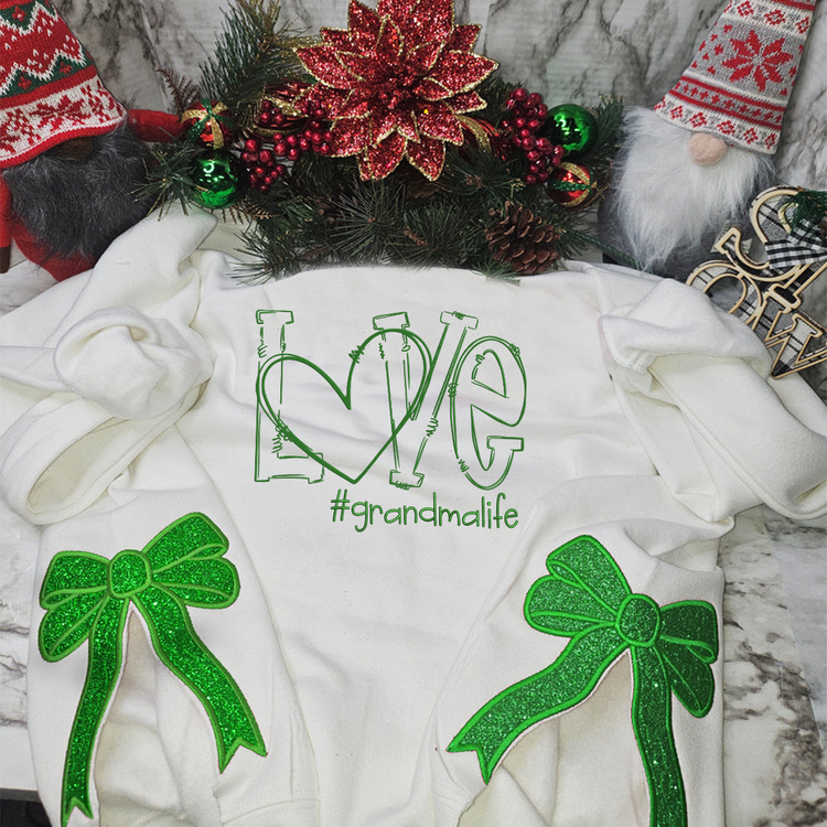 Custom Name Love Grandma Life Cute - Side Bow Appliqué Sweatshirt Embroidered - Gift For Grandma, Mom - NH96