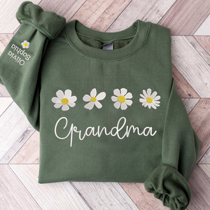 Custom Text Daisies Grandma - Embroidered Hoodie, Sweatshirt, Tshirt - Gift for Grandma