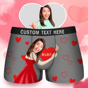 Custom Photo Hug Heart Mine - Gift For Husband, Boyfriend - Personalized Men's Boxer Briefs