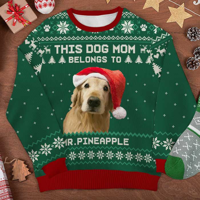 Custom Photo This Dog Mom Belongs To - Personalized Ugly Sweater - Gift For Dog Lover, Dog Mom, Dog Dad NH96