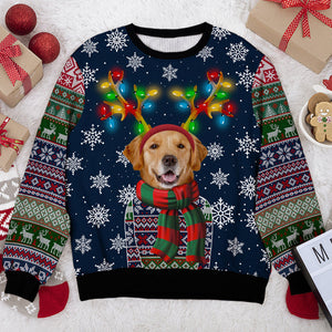 Custom Photo A Pet In Christmas Costume With Colorful Reindeer Antlers - Personalized Ugly Sweater - Christmas Gift For Pet Owners, Pet Lovers NH96