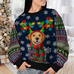 Custom Photo A Pet In Christmas Costume With Colorful Reindeer Antlers - Personalized Ugly Sweater - Christmas Gift For Pet Owners, Pet Lovers NH96