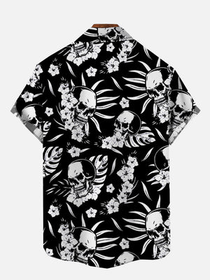 Leisure Vacation Hawaiian Black And White Leaf Skull Hawaiian Shirt