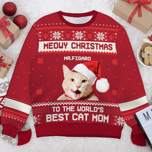 Custom Photo Meowy Christmas To The Best Cat Dad Cat Mom - Personalized Ugly Sweater - Gift For Cat Lover, Cat Mom, Cat Dad NH96