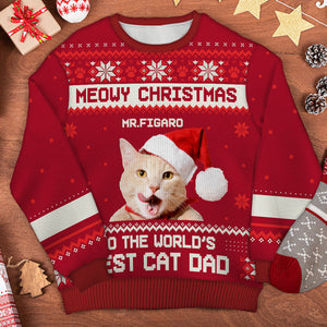 Custom Photo Meowy Christmas To The Best Cat Dad Cat Mom - Personalized Ugly Sweater - Gift For Cat Lover, Cat Mom, Cat Dad NH96