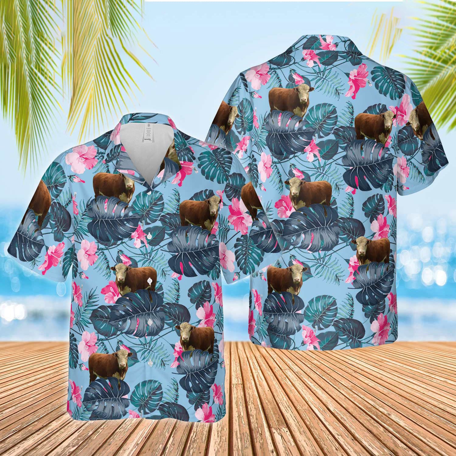 Unique Hereford Blue Hibiscus Hawaiian Shirt