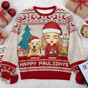 Happy Pawlidays - Personalized Ugly Sweater - Christmas Gift For Husband Wife, Anniversary, Pet Owners, Pet Lovers - NH96